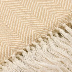Bomullspläd 'Denisa Fishbone' 130x170cm - Beige/vit