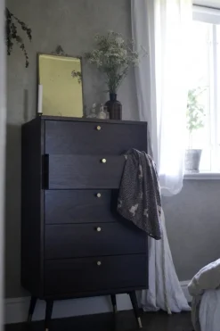 Byrå 'Prime' 5 lådor - Valnöt/Mässing