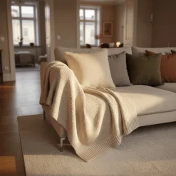 Kuddfodral 'Denisa Fishbone' 45x45cm - Beige/vit
