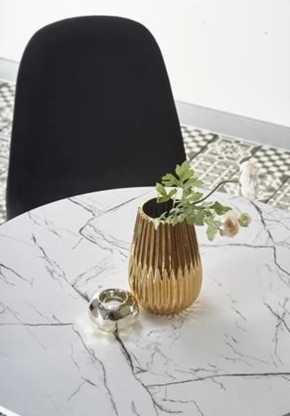 Matbord 'Lorca' Runt 80cm - Marmor/Vit