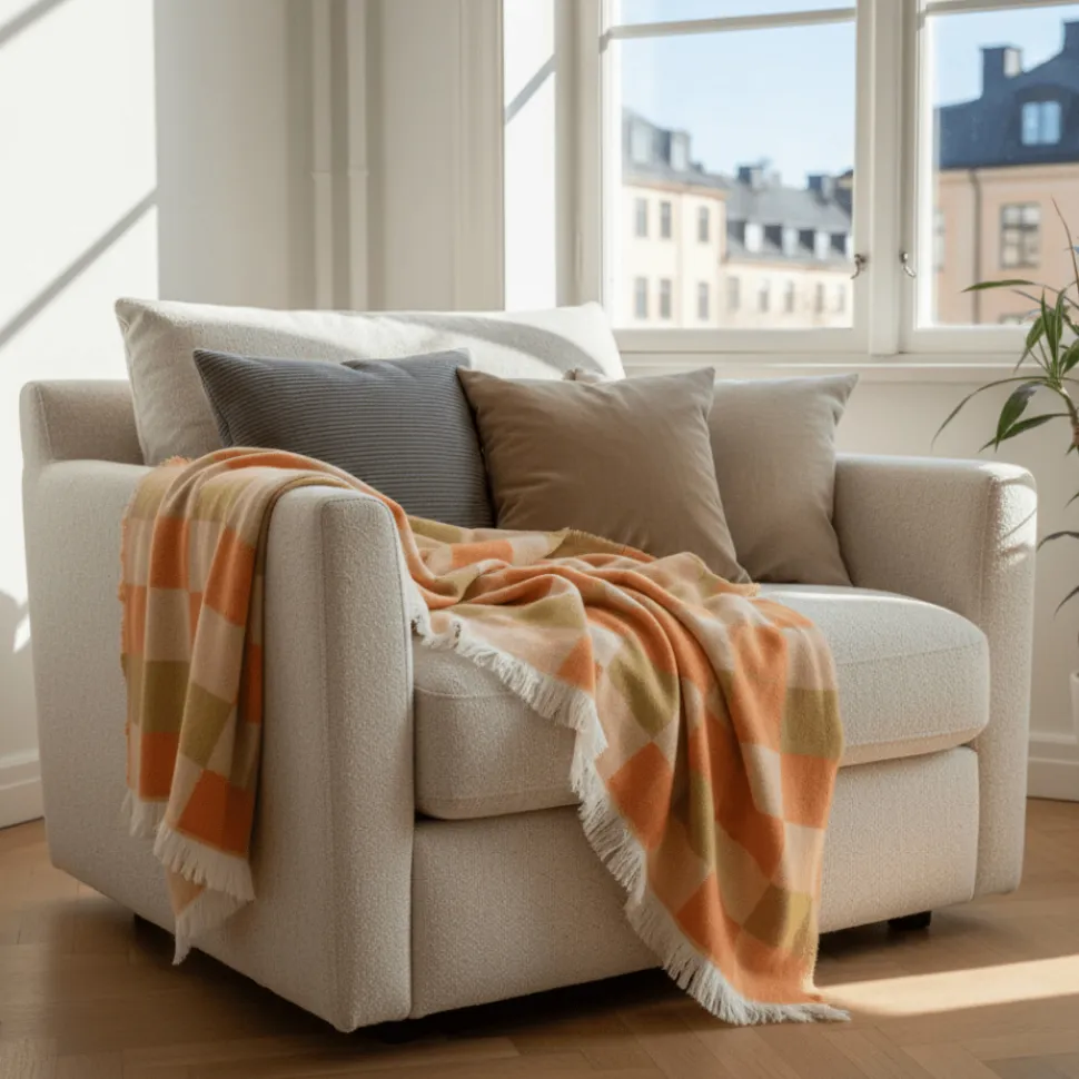 Pläd 'Audrey Check' 130x170cm - Beige/gul/orange