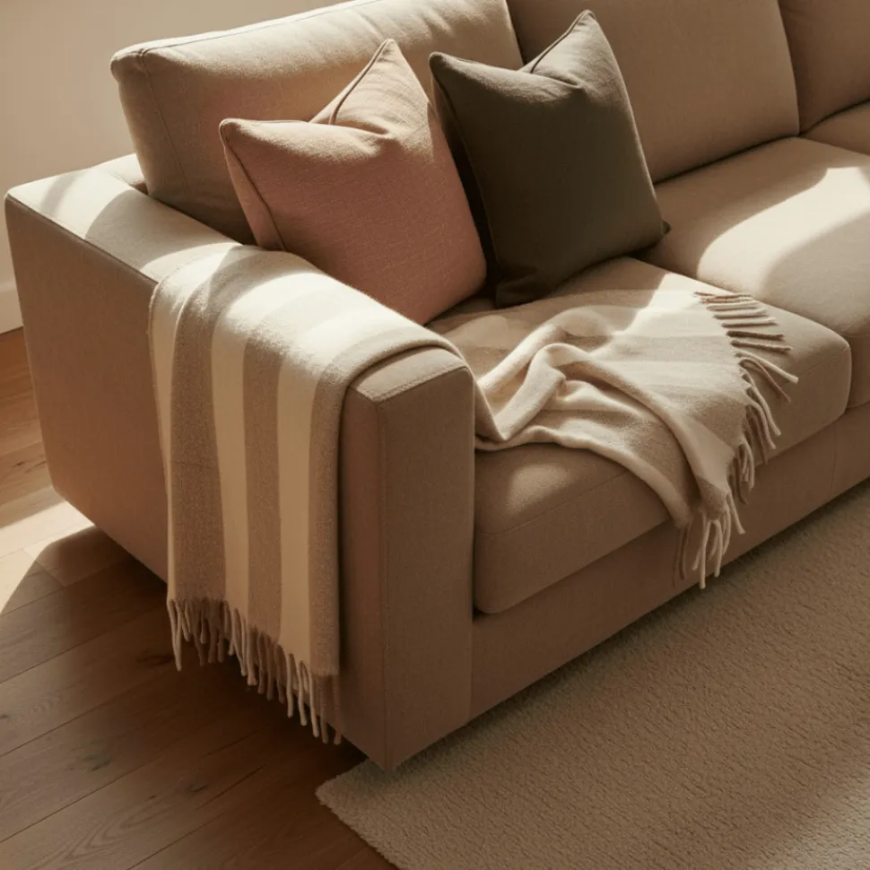 Pläd 'Beatriz Stripe' 130x170cm - Beige/vit