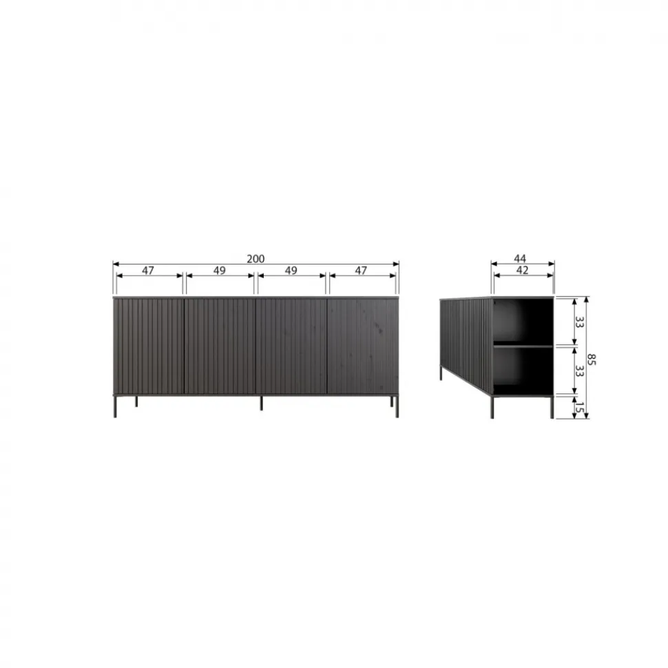 Sideboard ‘New Gravure’ 200 cm - Mörkbrun/Svart
