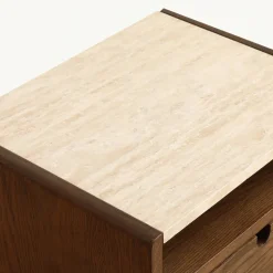 Sidobord/sängbord 'Sapri' 45x60cm - Valnöt/Travertin
