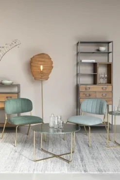 Soffbord 'Timpa' Runt 70cm  - Grön marmor/Guld