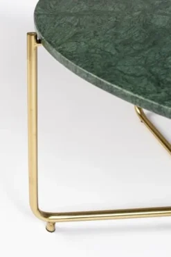 Soffbord 'Timpa' Runt 70cm  - Grön marmor/Guld