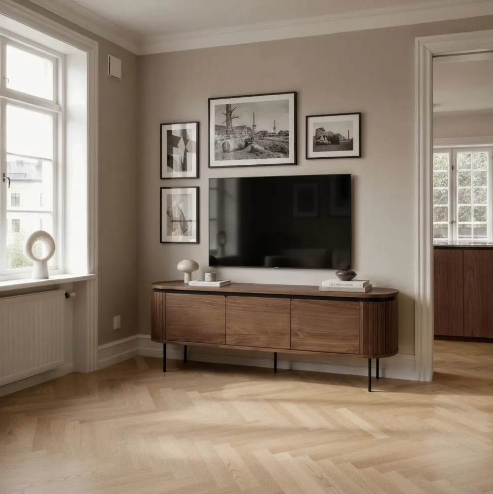 Tv-bänk 'Kärra' 160x40cm - Valnöt/Svart